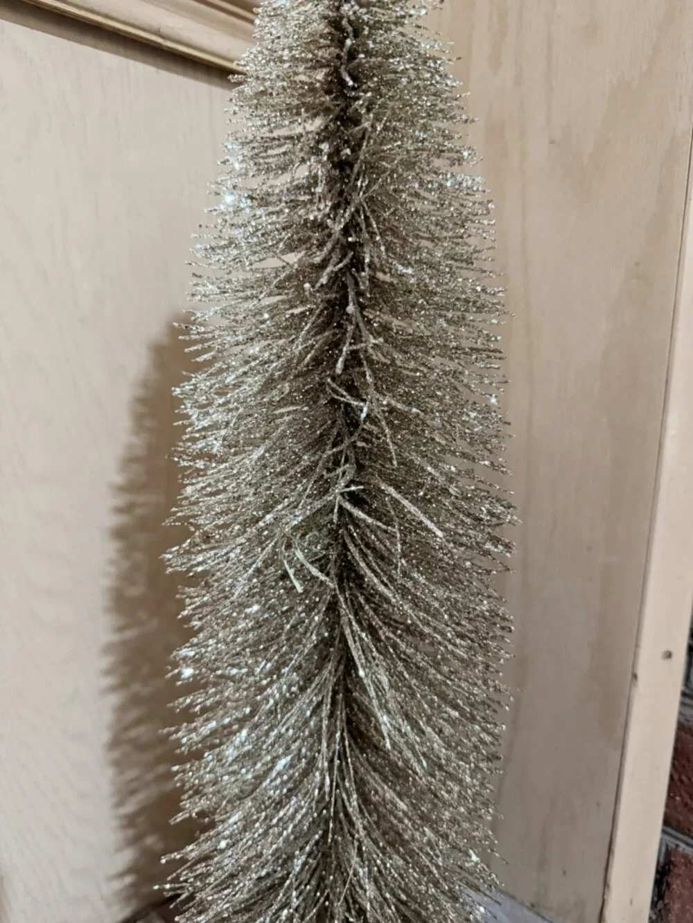 20” Champagne-Glitter Bottle Brush Tree Rustic Burlap Wrapped Base